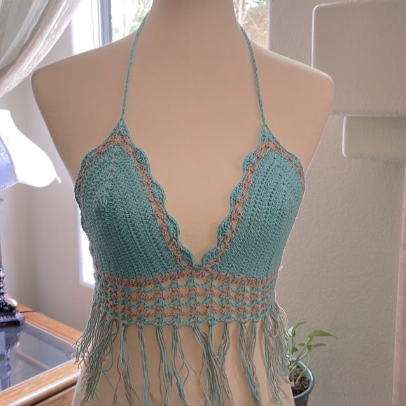 Bikini top crochet handmade cotton soft.perfect to wear to the beach new size s - Picture 5 of 5